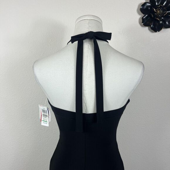 Y2K Betsy Adam Dress Womens 6 Black Halter Sweetheart Gown Rhinestone USA - Picture 4 of 12